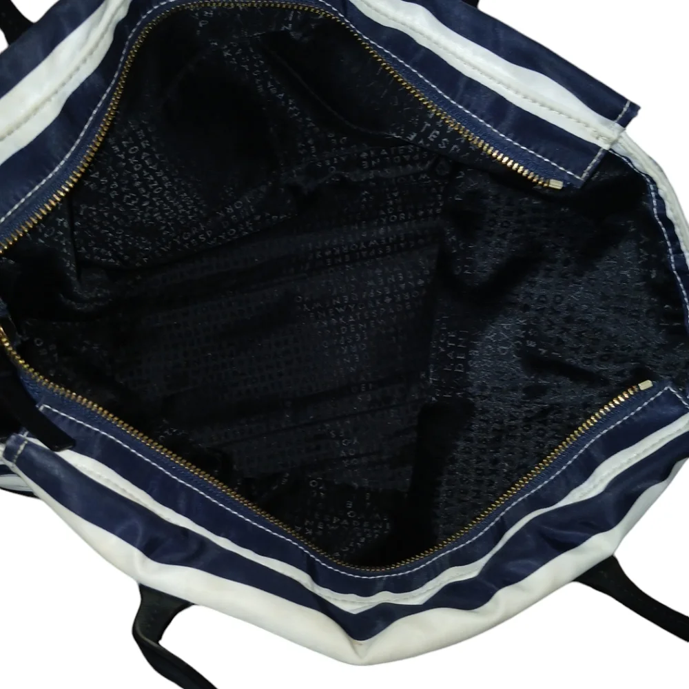 Kate Spade New York Black and White Striped Nylon Tote Shoulder Bag,